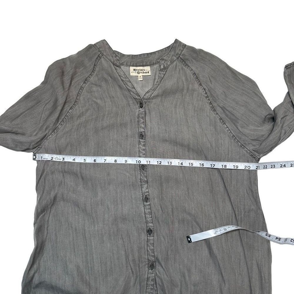 Hester’s & Orchard Womens Gray Tencel Top Medium Button Front Raw Sharkbite Hem - Picture 7 of 11